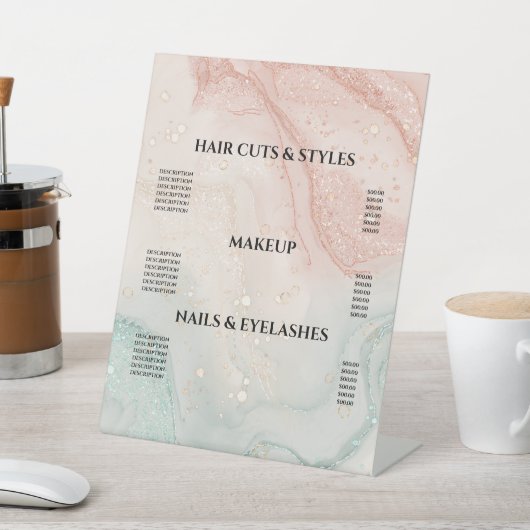 Roze plastic vloeibare glitter marble Pedestal Sig Reclamebord Met Voetstuk (Insitu)