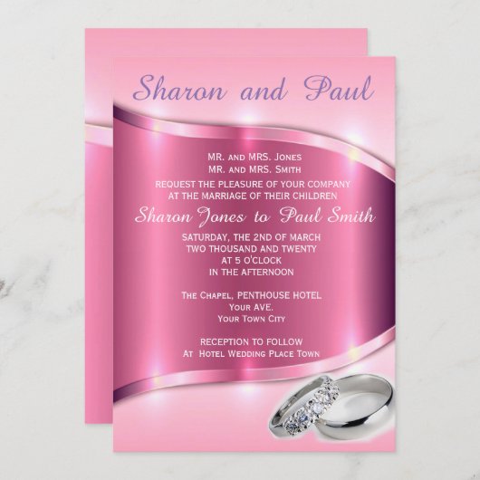 ROZE PLATINA BRUILOFT BAND UITNODIGING (Voorkant / Achterkant)