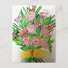 Roze Platte Boeket Poster Briefkaart