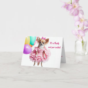 Roze Plissé Chihuahua Verjaardagsfeest Uitnodiging