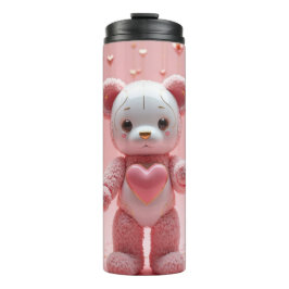 Roze Pluche Robot Teddybeer Tumbler Thermosbeker