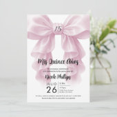 Roze Pluizige Cascade Strik Elegant Quinceañera Fe Kaart (Staand voorkant)