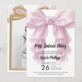 Roze Pluizige Cascade Strik Elegant Quinceañera Fe Kaart (Voorkant / Achterkant)