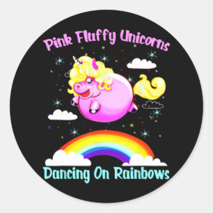 Roze pluizige eenhoorns dansen op Rainbows T Shirt Ronde Sticker