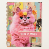 Roze pluizige kat collage planner (Voorkant)