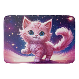 Roze pluizige schattige kat surrealistische blauwe badmat