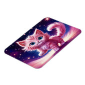 Roze pluizige schattige kat surrealistische blauwe magneet (Linkerzijde)