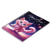 Roze pluizige schattige kat surrealistische blauwe notitieboek (Linkerzijde)