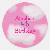 Roze pluizige wolken Gepersonaliseerde Verjaardag Ronde Sticker (Voorkant)