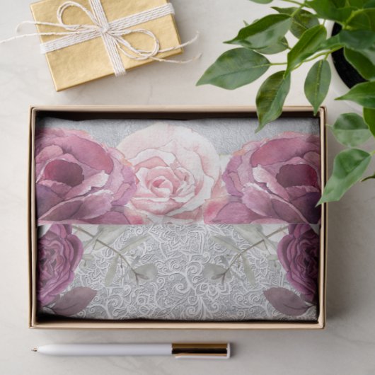 Roze & Plum Bloemen Kant Weefsel Papier (Geschenk)