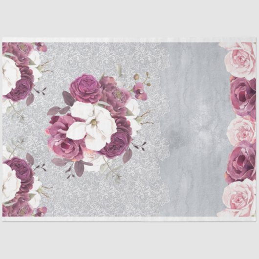 Roze & Plum Bloemen Kant Weefsel Papier (Voorkant)