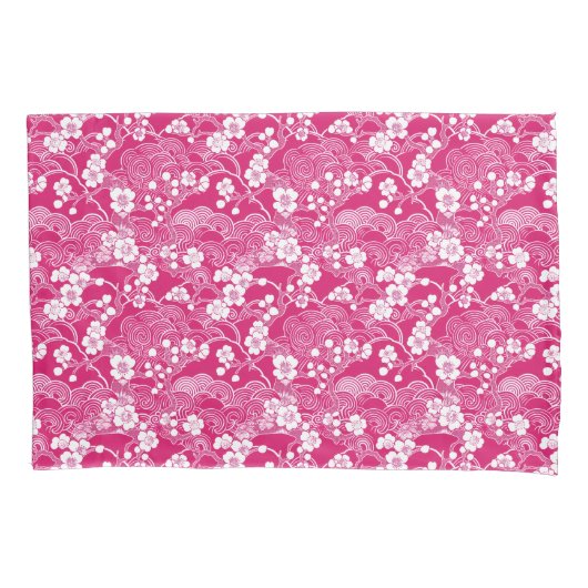 Roze Plum Blossom Chiyogami Patroon Kussenslopen (Voorkant-Links)