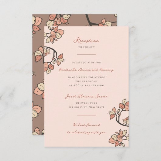 Roze Plum/Peach Blossoms Elegant Verlovingsfeest Informatiekaartje (Voorkant / Achterkant)