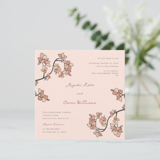 Roze Plum/Peach Blossoms Elegant Verlovingsfeest Kaart (Staand voorkant)