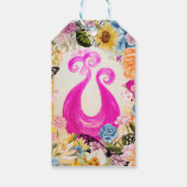 Roze Plum Peacock met kleurrijke bloemen Cadeaulabel (Achterkant)