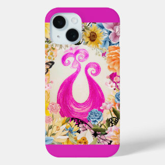 Roze Plum Peacock met kleurrijke bloemen iPhone 15 Case