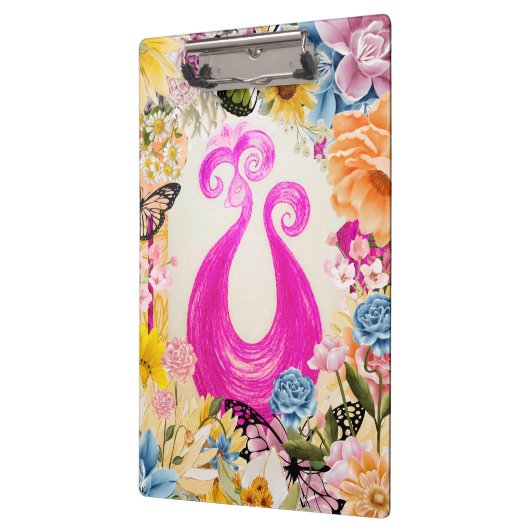 Roze Plum Peacock met kleurrijke bloemen Klembord (Links)