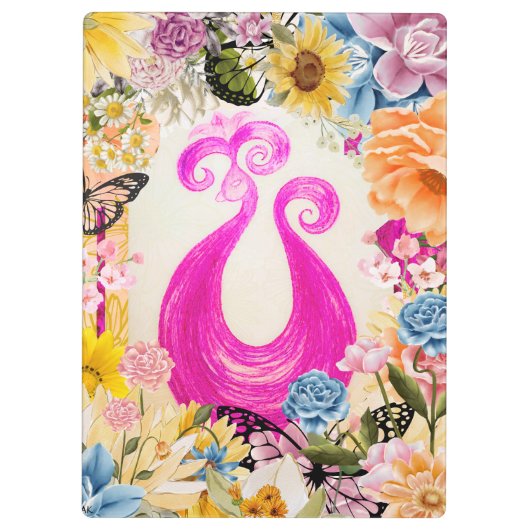 Roze Plum Peacock met kleurrijke bloemen Klembord (Achterkant)