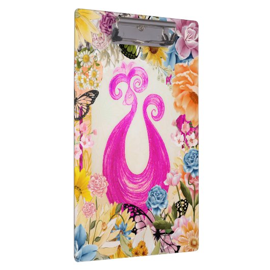 Roze Plum Peacock met kleurrijke bloemen Klembord (Rechts)