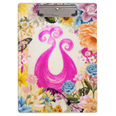 Roze Plum Peacock met kleurrijke bloemen Klembord (Voorkant)