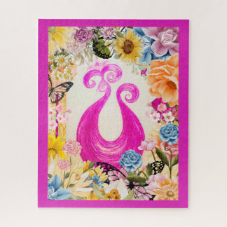 Roze Plum Peacock met kleurrijke bloemen Legpuzzel