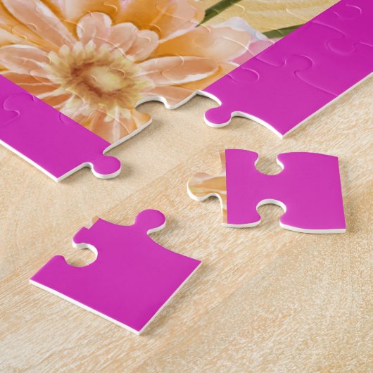 Roze Plum Peacock met kleurrijke bloemen Legpuzzel (Zijkant)