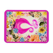 Roze Plum Peacock met kleurrijke bloemen Magneet (Horizontaal)