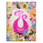 Roze Plum Peacock met kleurrijke bloemen Notitieboek (Voorkant)