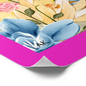 Roze Plum Peacock met kleurrijke bloemen Poster (Hoek)