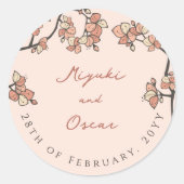 Roze Plum/Perzik Bloesems Elegante Bloemen Huwelij Ronde Sticker (Voorkant)