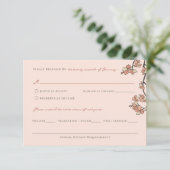 Roze Plum/Perzik Bloesems Elegante Bloemen Huwelij RSVP Kaartje (Staand voorkant)