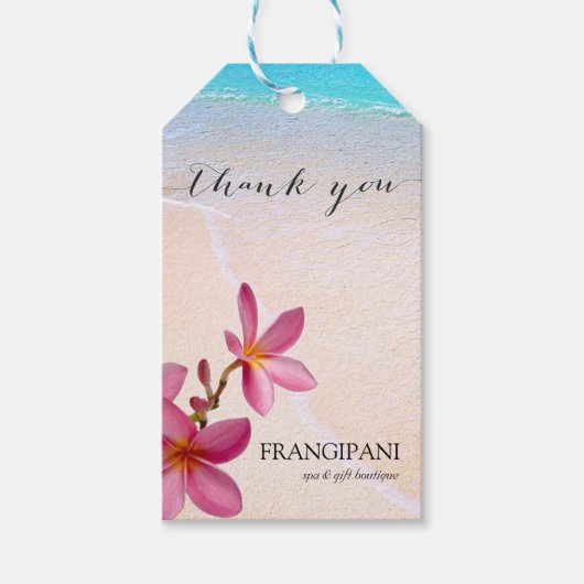 Roze Plumeria Beach Bruiloft of Business Custom Cadeaulabel (Voorkant)