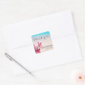 Roze Plumeria Beach Bruiloft of Business Custom Vierkante Sticker (Envelop)