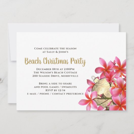 Roze Plumeria Beach met kerstfeest Kaart (Voorkant)