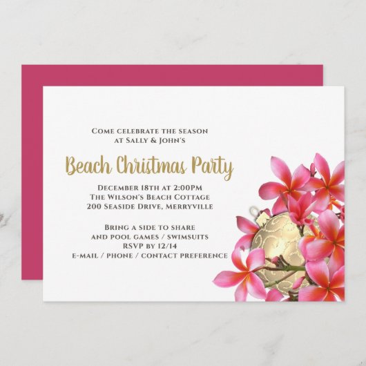 Roze Plumeria Beach met kerstfeest Kaart (Voorkant / Achterkant)