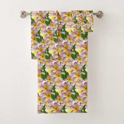Roze Plumeria Bloemen Badhanddoek Set Bad Handdoek (Insitu)