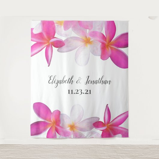Roze Plumeria Bloemen Hawaii Trouw Achtergrond Wandkleed (Voorkant)