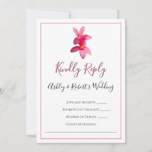 Roze Plumeria Bloemen, Moderne Trouw, RSVP Kaart