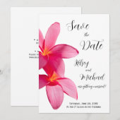 Roze Plumeria Bloemen, Tropisch, Bloemend Save Dat Kaart (Voorkant / Achterkant)