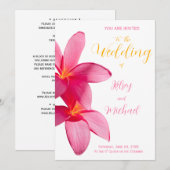 Roze Plumeria Bloemen, Tropisch, Bloemige Bruiloft Kaart (Voorkant / Achterkant)