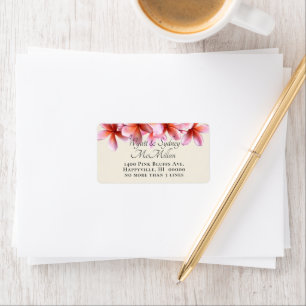 Roze Plumeria brede retouradreslabels Etiket