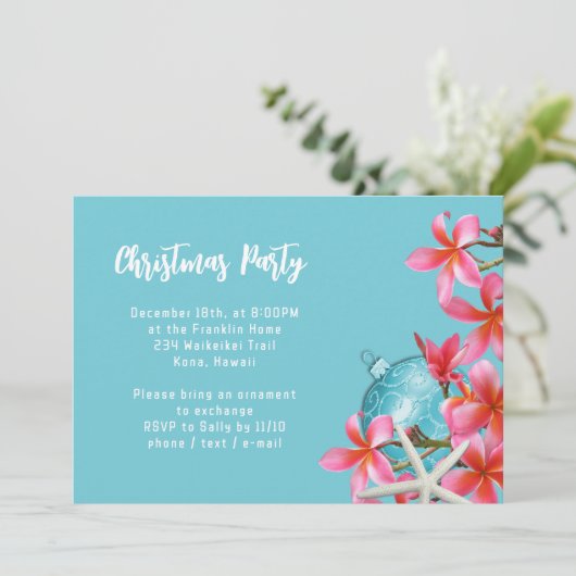 Roze Plumeria Flowers - Uitnodiging voor Kerstmis (Staand voorkant)