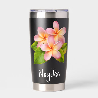Roze Plumeria Frangipane, jouw naam, bloemig Geïsoleerde Drinkbeker