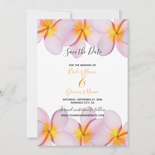 Roze Plumeria Frangipani bruiloft bewaart de datum Save The Date (Voorkant)