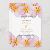 Roze Plumeria Frangipani bruiloft bewaart de datum Save The Date (Voorkant / Achterkant)