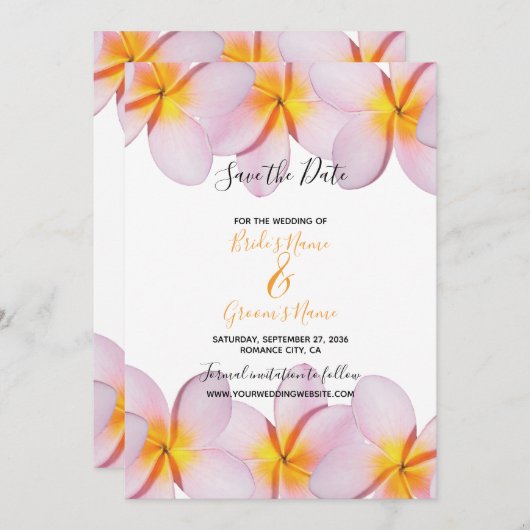 Roze Plumeria Frangipani bruiloft bewaart de datum Save The Date (Voorkant / Achterkant)