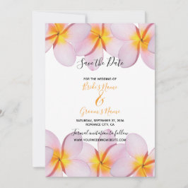 Roze Plumeria Frangipani bruiloft bewaart de datum Save The Date