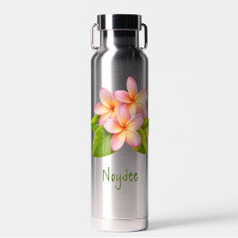 Roze Plumeria Frangipani, jouw naam groen, bloem Waterfles