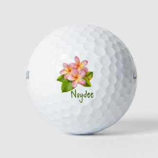 Roze Plumeria Frangipani, uw naam, bloemig Golfballen