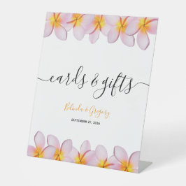 Roze Plumeria Frangipani Wedding Cards & Gifts Reclamebord Met Voetstuk